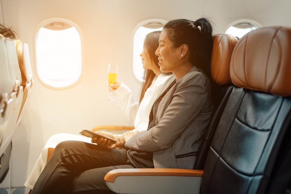 Women sitting on flight
